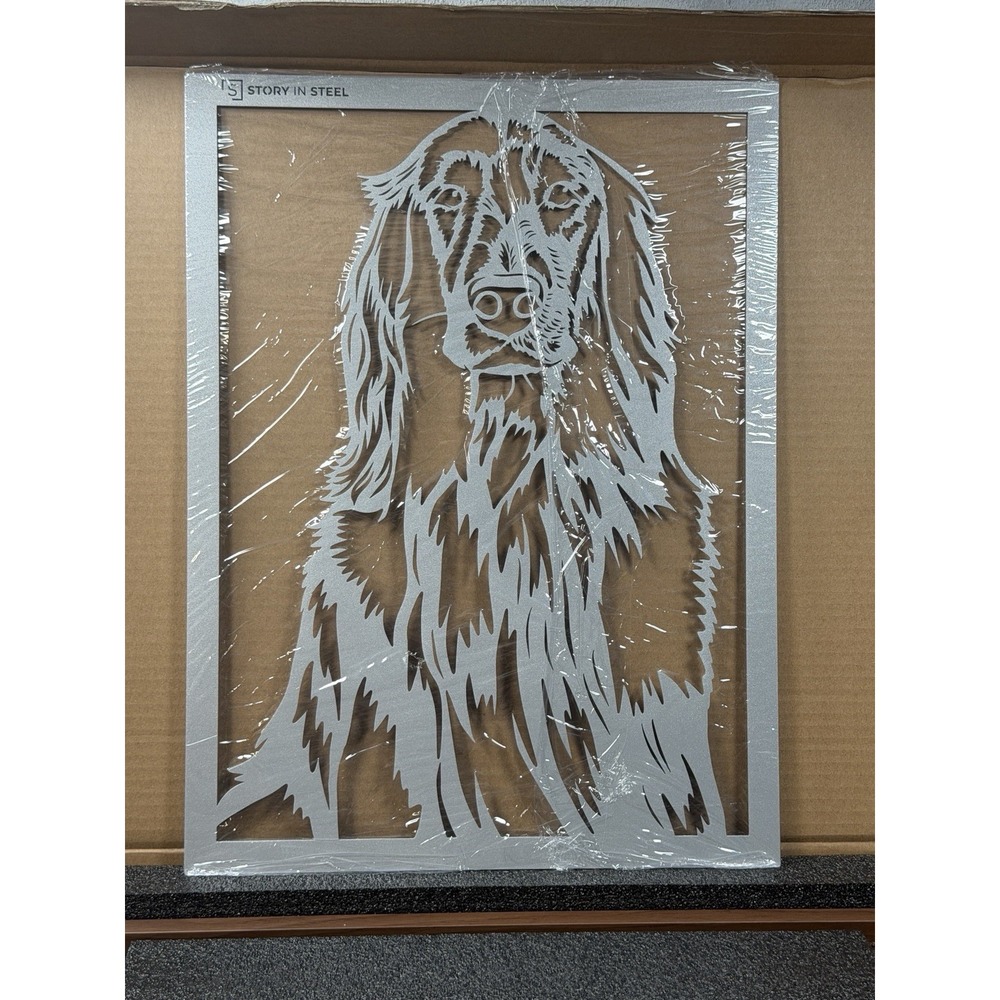 Story In Steel Pet Dog Irish Setter Portrait Mounted And Walnut